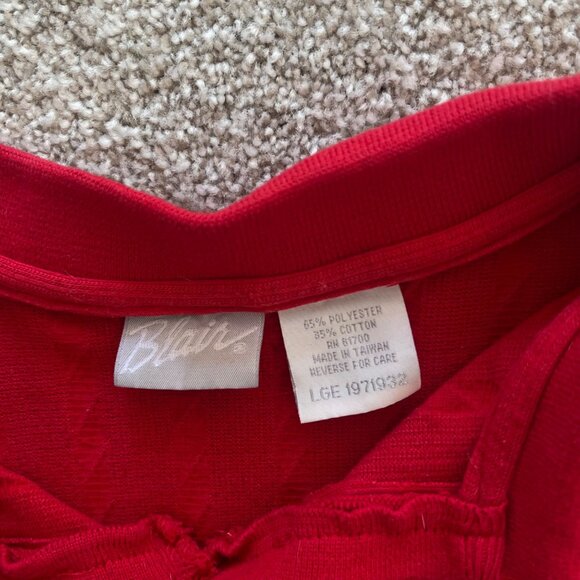 Vibrant Red Cable Knit Collared Womens Flowy Golf Top Vintage Y2K Blair Large - Picture 4 of 6